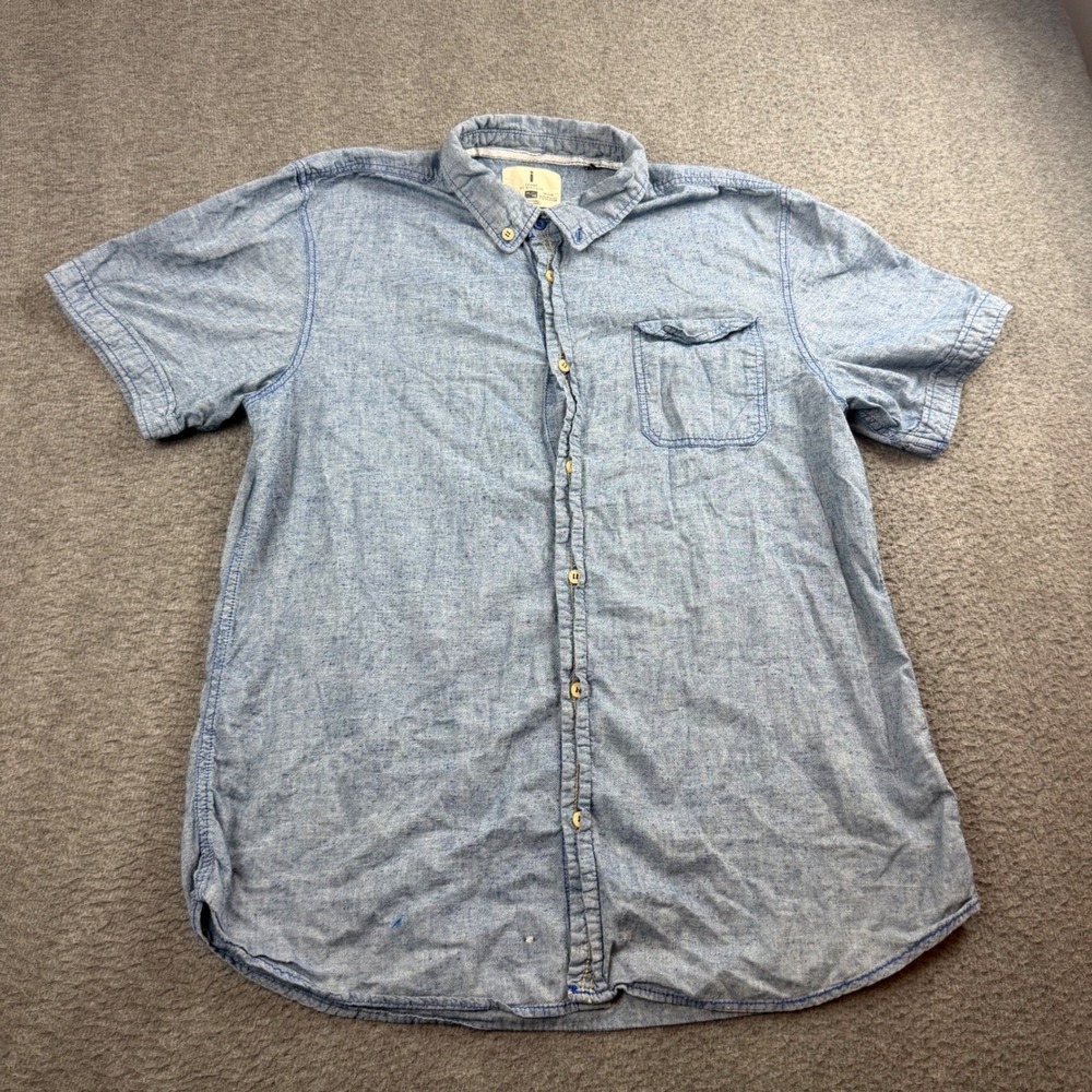 Jeans by Buffalo Button Down Shirt Men's XL Blue Short Sleeve Cotton Blend Nep